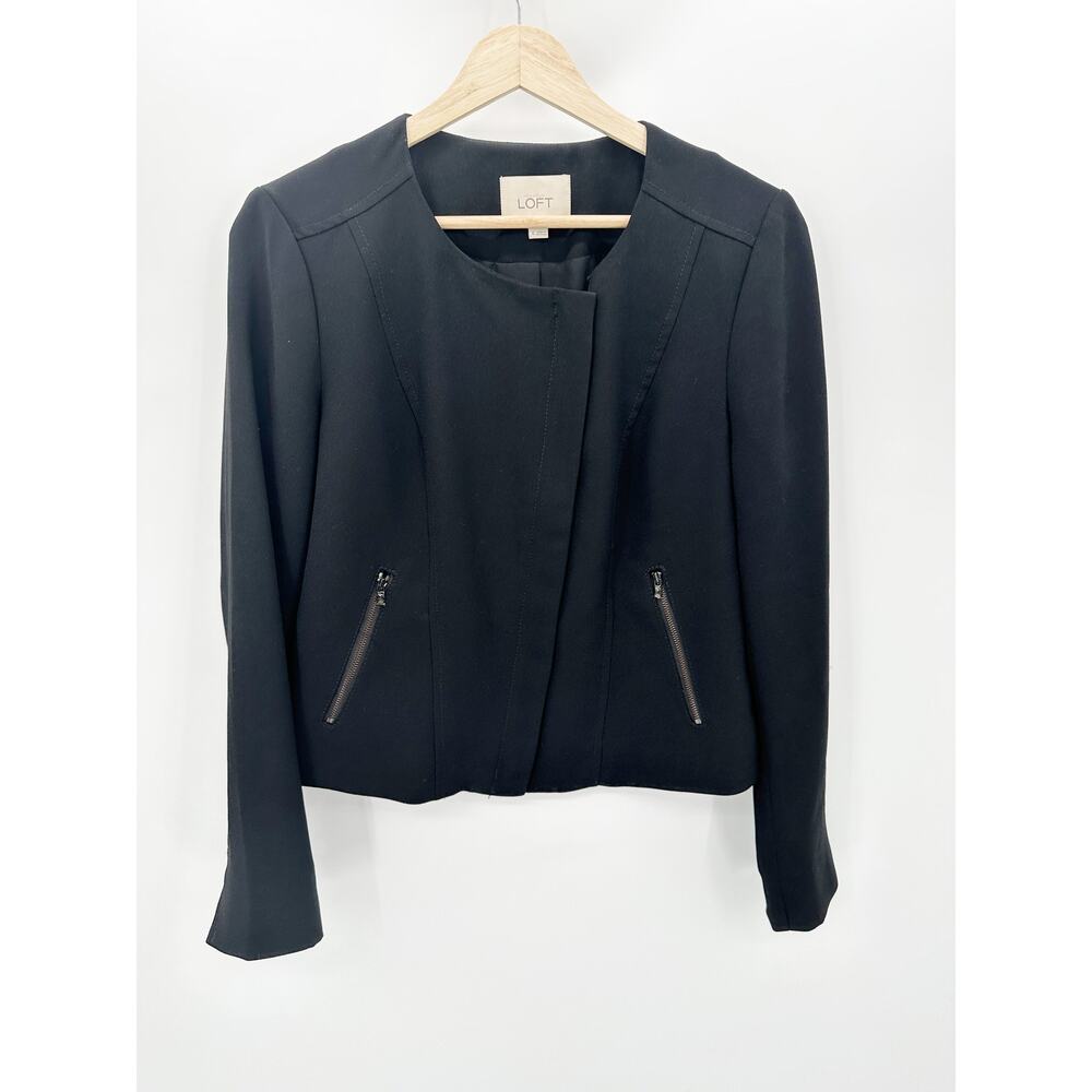 Ann Taylor Loft Women's Black Zip Up Long Sleeve Blazer Jacket Front Zipper 6 4